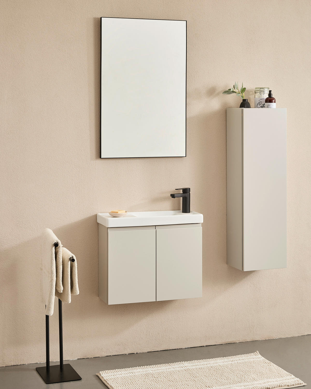 BADEZIMMER 3-teilig  in  - Kaschmir/Weiß Hochglanz, MODERN, Keramik/Holzwerkstoff (60/140/22cm) - MID.YOU