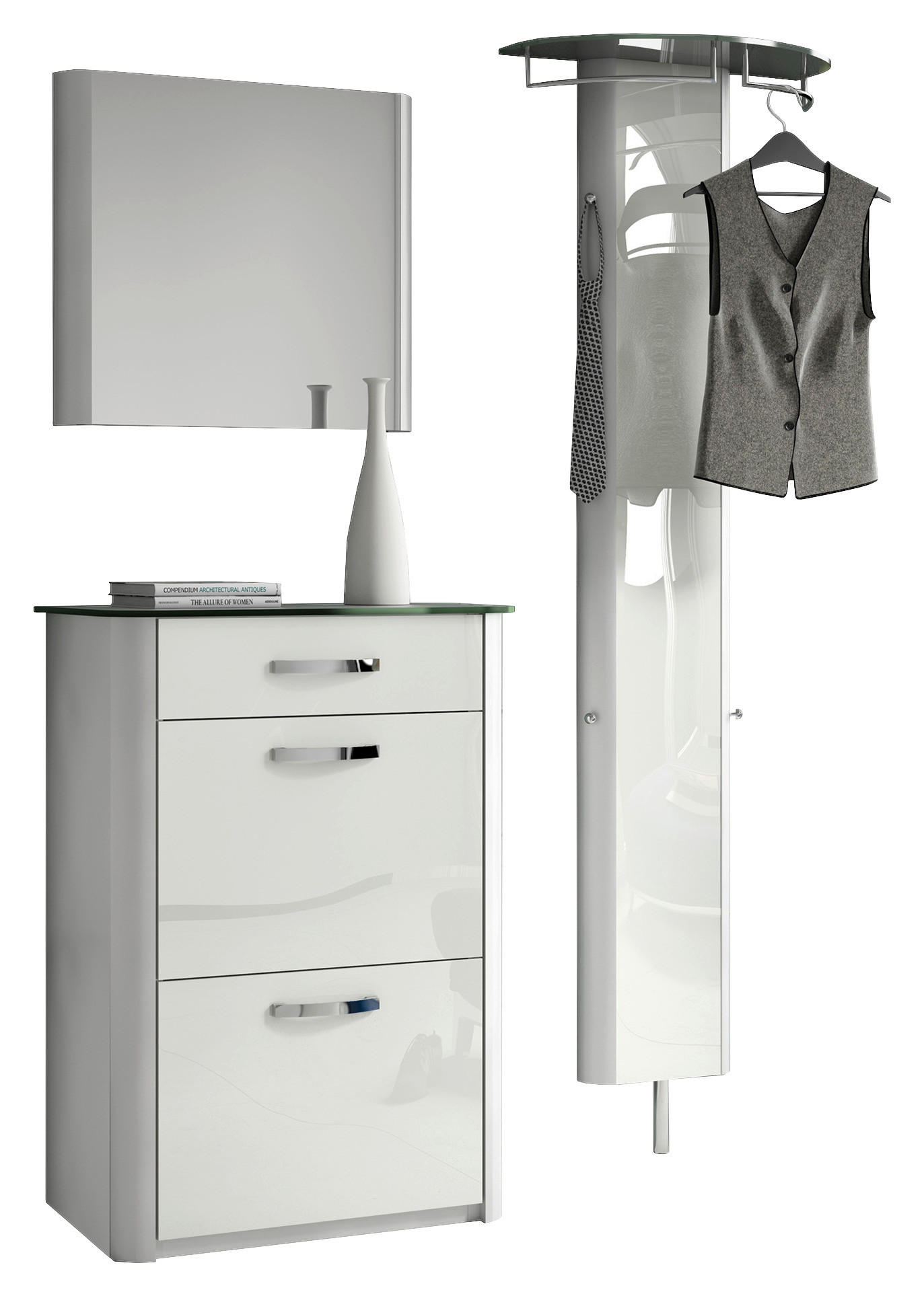 GARDEROBE 3-teilig  in 150/192/34 cm  - Alufarben/Weiß, Design, Glas/Holzwerkstoff (150/192/34cm) - Moderano
