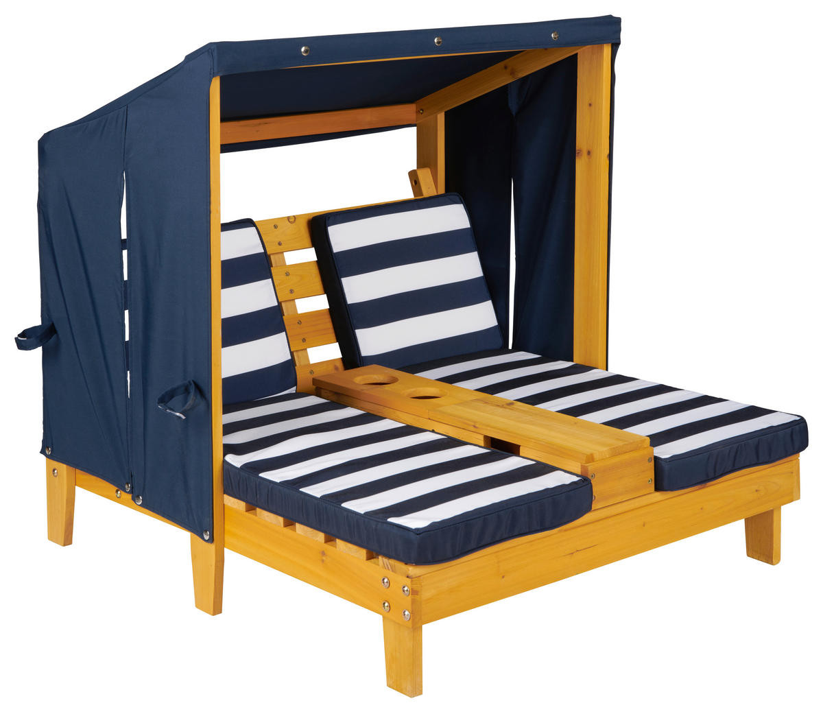 KINDERSONNENLIEGE Holz, Textil Blau, Naturfarben, Weiß  - Blau/Naturfarben, Basics, Holz/Textil (85/92,5/89cm) - My Baby Lou
