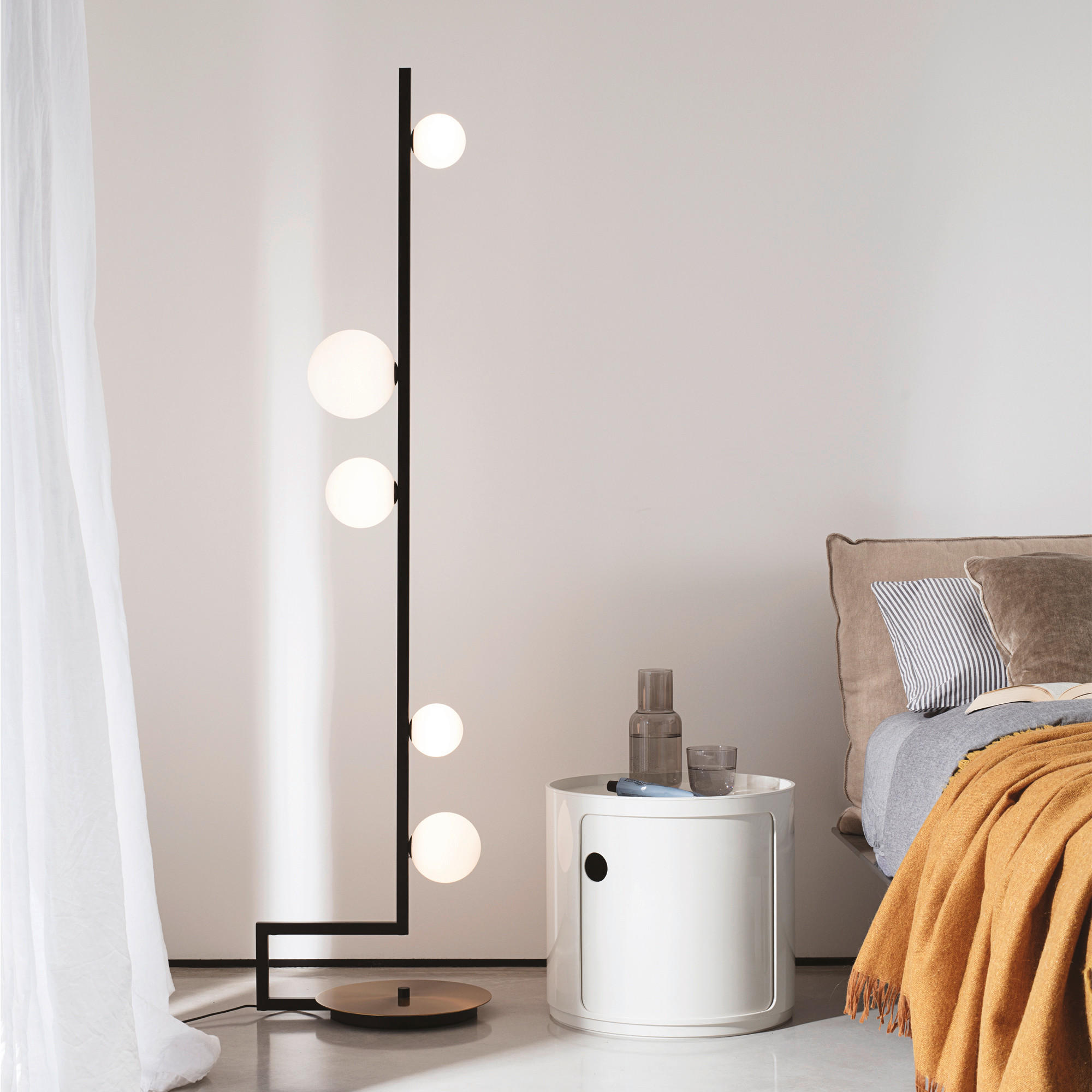 STEHLEUCHTE Birds PT5 30/44/160 cm   - Goldfarben/Schwarz, Design, Glas/Metall (30/44/160cm) - Ideal Lux