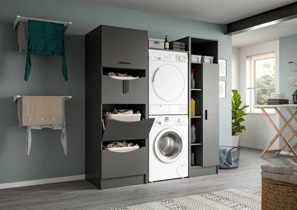 WASCHMASCHINENSCHRANK 66/195/60 cm  in Anthrazit  - Anthrazit/Weiß, Basics, Holzwerkstoff/Kunststoff (66/195/60cm) - MID.YOU