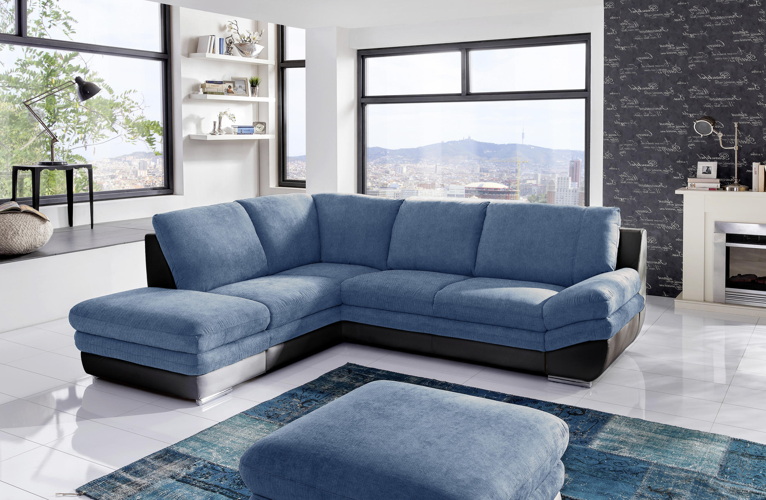 WOHNLANDSCHAFT in Blau, Schwarz  - Chromfarben/Blau, Modern, Textil/Metall (221/264cm) - MID.YOU