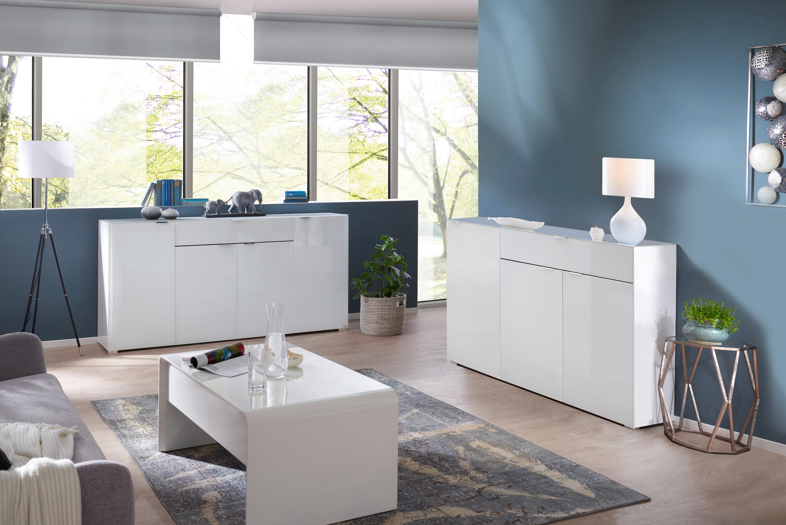 SIDEBOARD 180/92/42 cm  in Weiß  - Chromfarben/Weiß, Design, Glas/Holzwerkstoff (180/92/42cm) - Novel