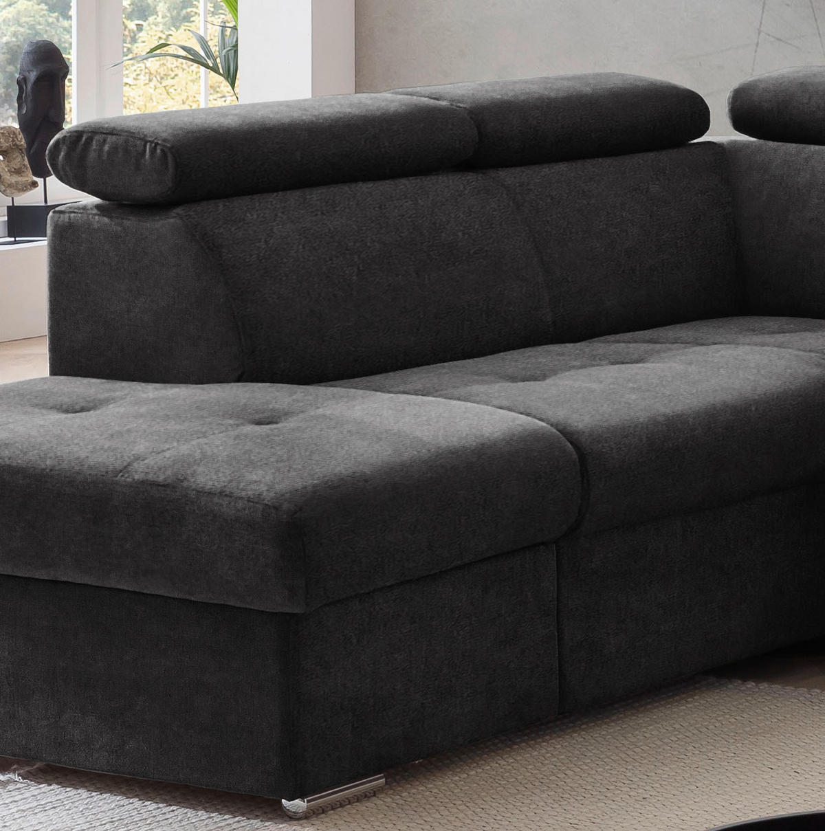 ECKSOFA in Mikrofaser Schwarz  - Chromfarben/Schwarz, Design, Textil/Metall (216/262cm) - Livetastic