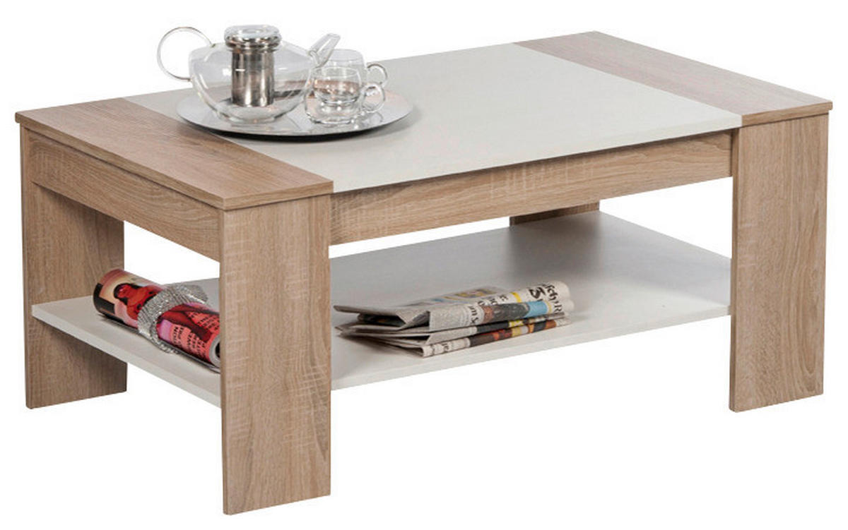 KLUBSKA MIZA, bela, hrast sonoma  - bela/hrast sonoma, Design, leseni material (100/44cm) - Boxxx