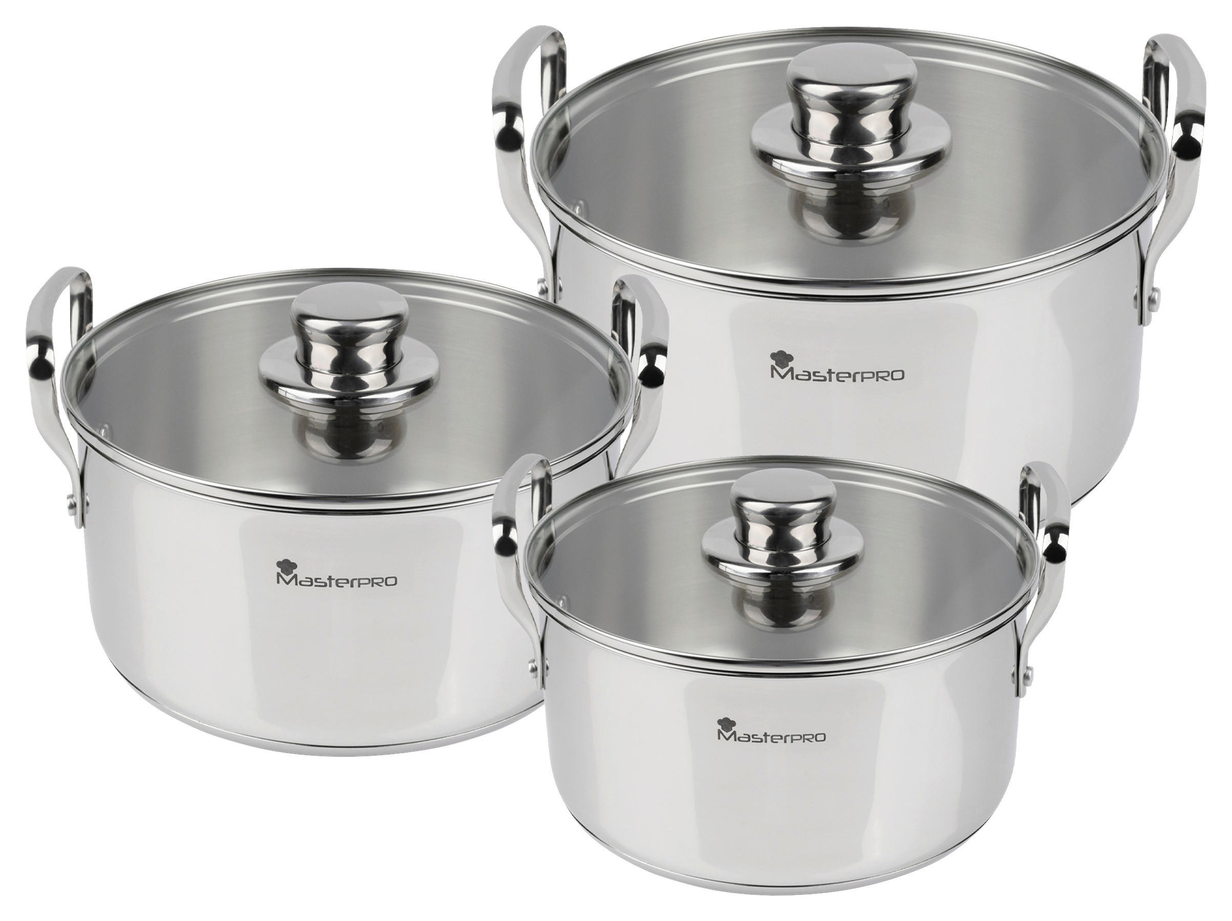 KOCHTOPFSET MASTERPRO SMART 6-teilig  - Silberfarben, Basics, Glas/Metall - Masterpro