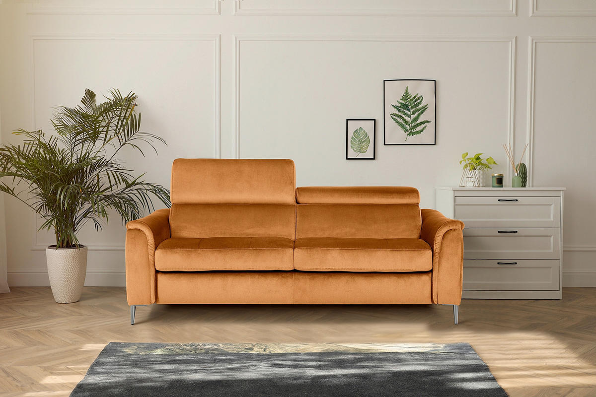 SCHLAFSOFA Samt Cognac  - Chromfarben/Cognac, Design, Textil/Metall (203/77-98/103cm) - MID.YOU
