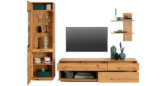 WOHNWAND in Kernbuche 267/205/50 cm - Kernbuche, Natur, Glas/Holz (267/205/50cm) - Cantus