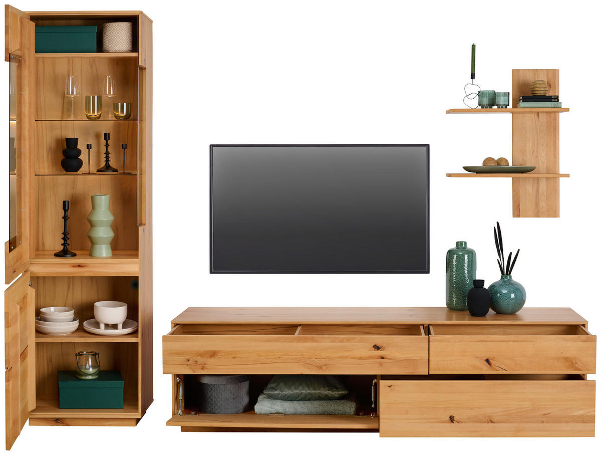 WOHNWAND  in Kernbuche  267/205/50 cm  - Kernbuche, Natur, Glas/Holz (267/205/50cm) - Cantus