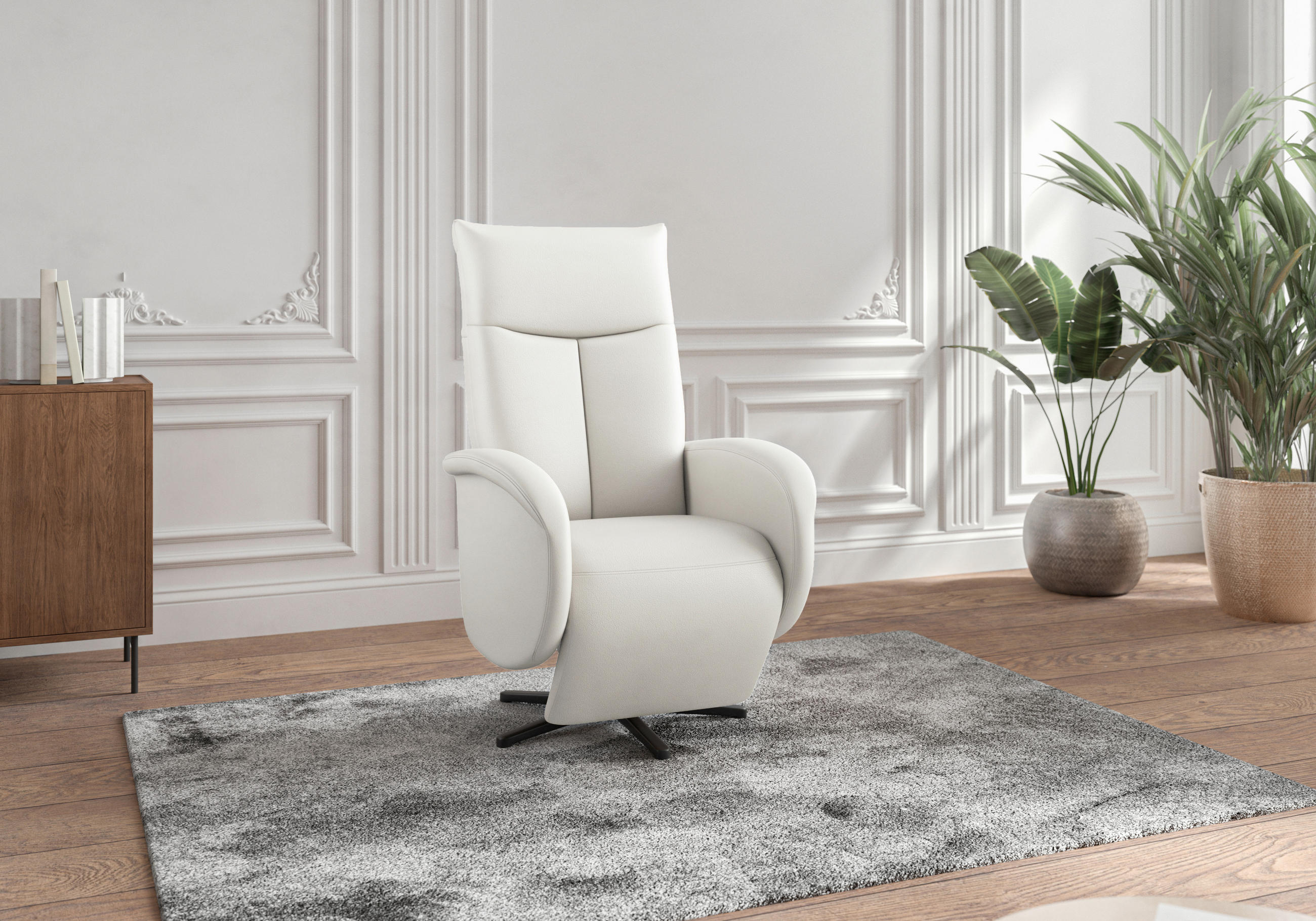 DREHSTUHL Weiß  - Schwarz/Weiß, MODERN, Leder/Metall (75/112/82cm) - Sit & More