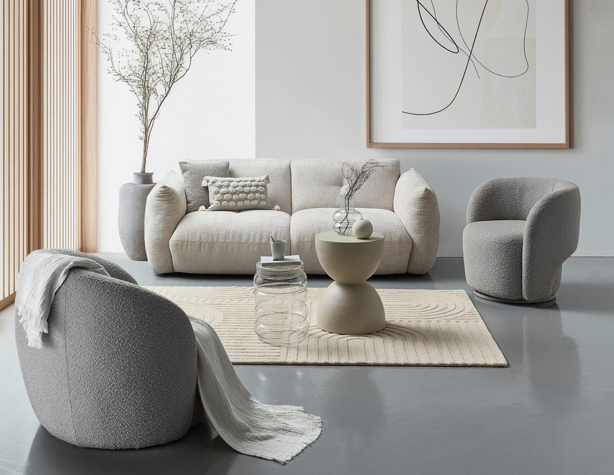 BIGSOFA Struktur Creme  - Creme/Schwarz, Design, Holz/Kunststoff (210/102/79cm) - home24