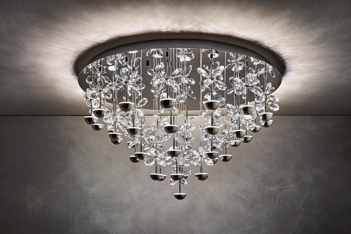 LED-TAKLAMPA 1,8 W 78/52,5 cm  - kromfärg, Klassisk, metall/glas (78/52,5cm) - Eglo