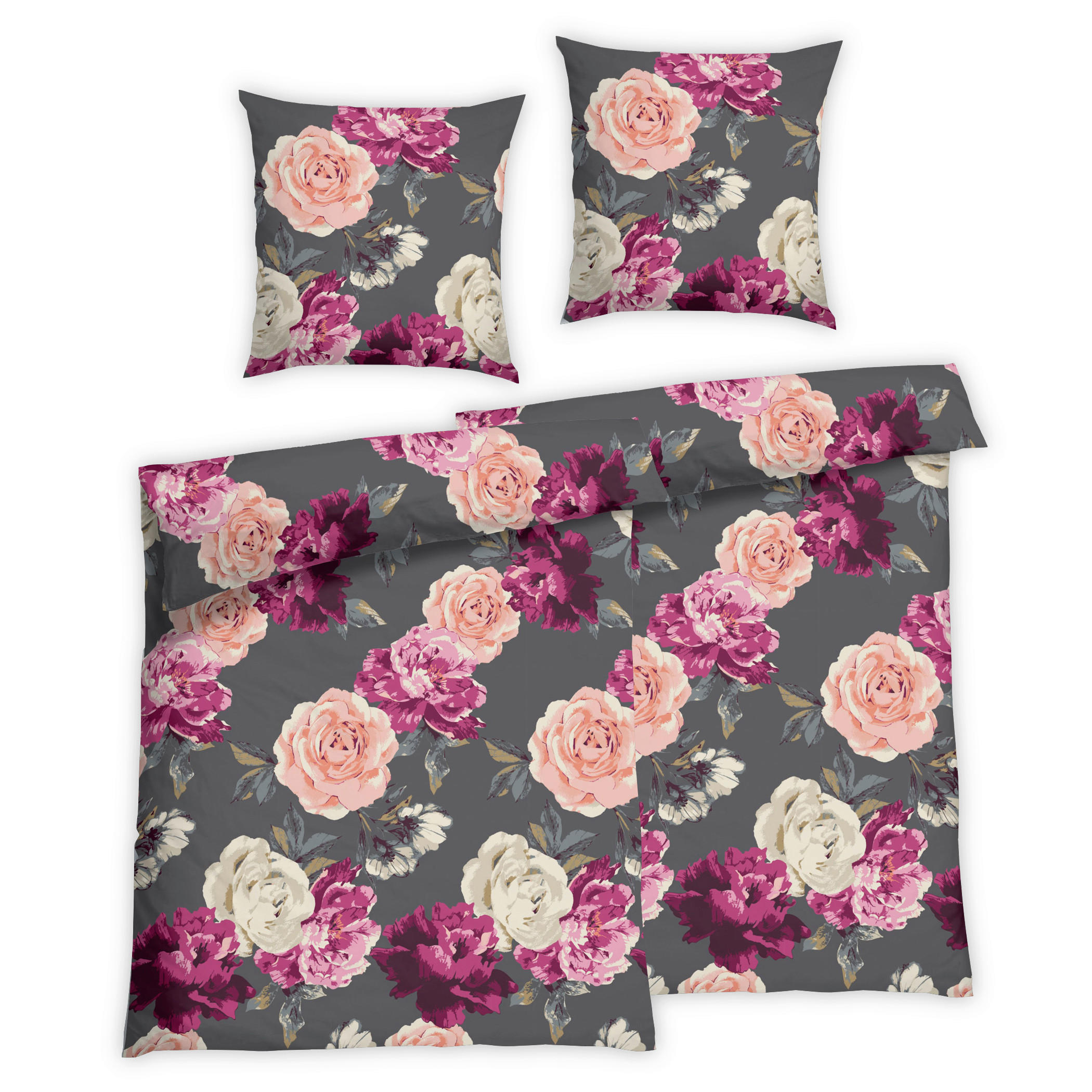 Bettwäsche 2er Set 4-teilig Renforcé 135/200 cm  - Dunkelgrau, Basics, Textil (135/200cm) - Florella