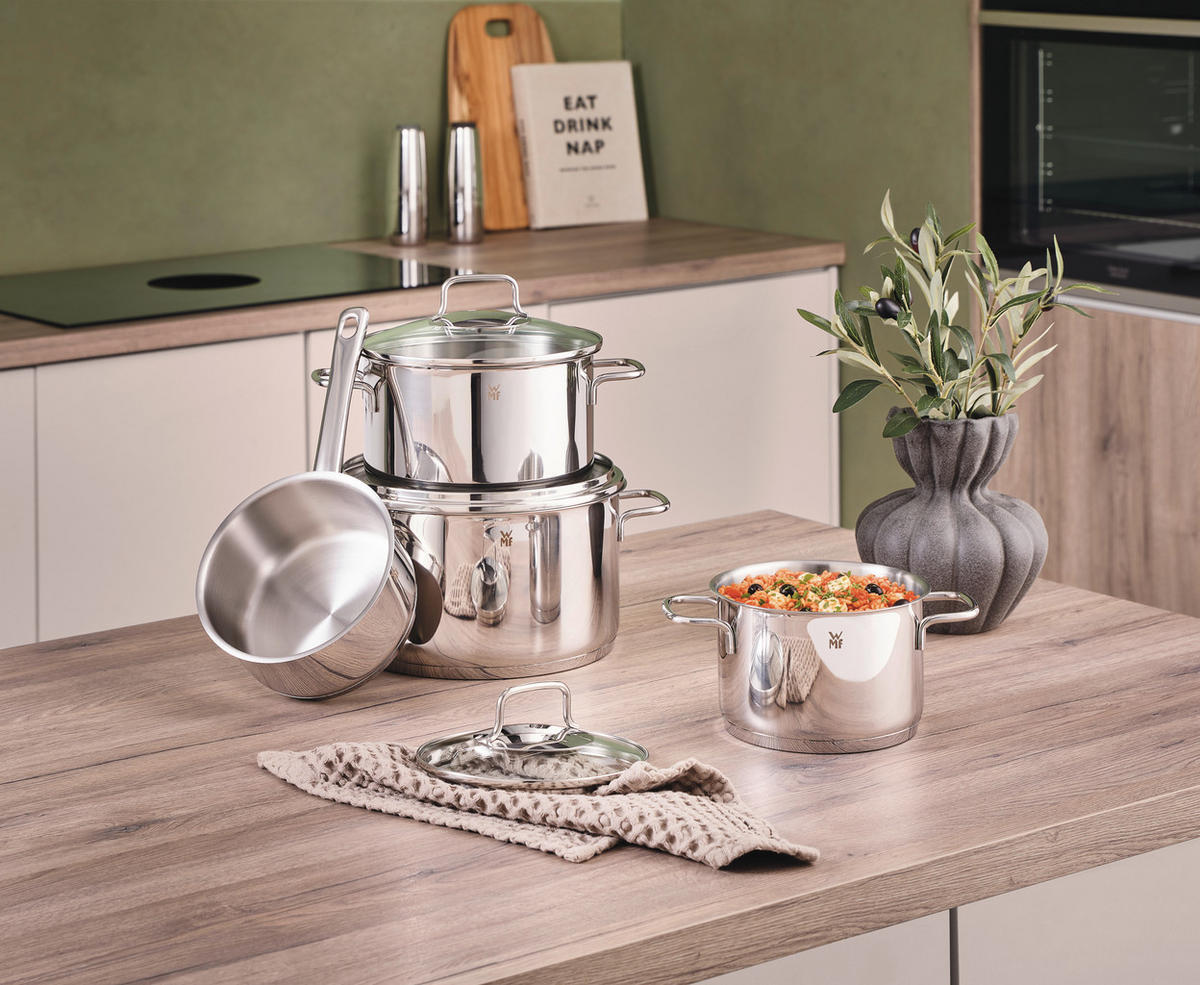 KOCHTOPFSET Astoria 4-teilig  - Edelstahlfarben, Design, Glas/Metall - WMF