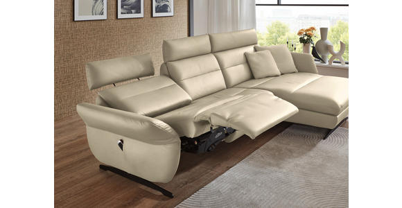 ECKSOFA in Echtleder Ecru 300/157 cm - Ecru/Schwarz, Design, Leder/Metall (300/157cm) - Dieter Knoll