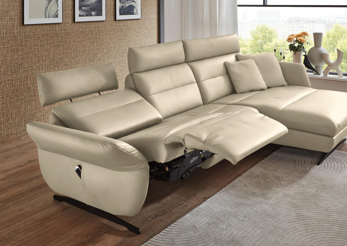 ECKSOFA in Echtleder Ecru  - Ecru/Schwarz, Design, Leder/Metall (300/157cm) - Dieter Knoll
