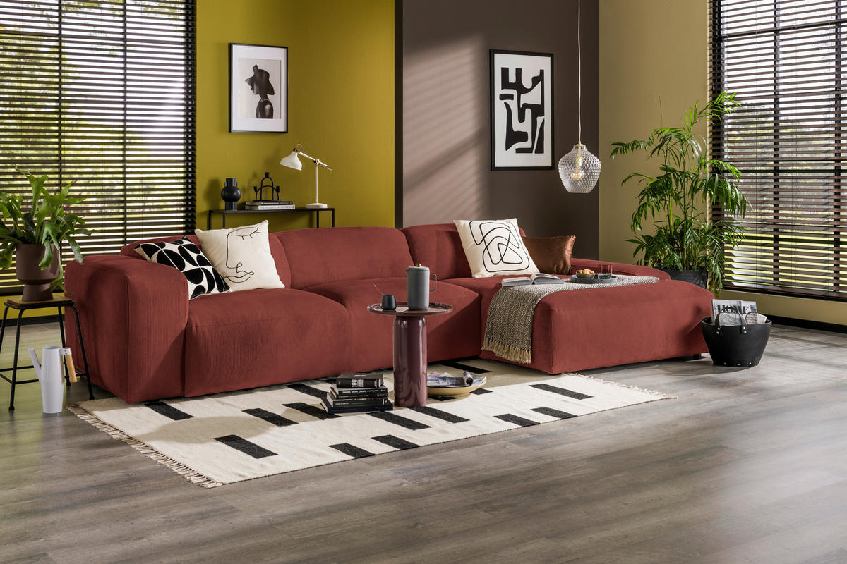 ECKSOFA HANNAH Rot Cord  - Rot/Schwarz, Design, Kunststoff/Textil (343/170cm) - MID.YOU