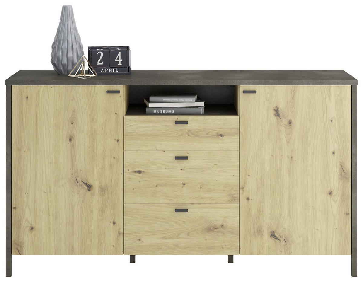 SIDEBOARD  in 164/92/41 cm  - Schwarz/Eiche Artisan, KONVENTIONELL, Holzwerkstoff/Kunststoff (164/92/41cm) - MID.YOU