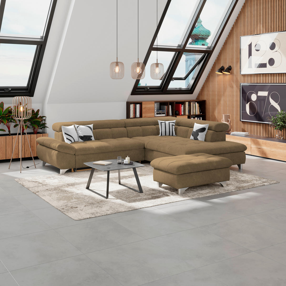 HOCKER Chenille Braun  - Chromfarben/Braun, KONVENTIONELL, Textil/Metall (108/46/108cm) - Livetastic