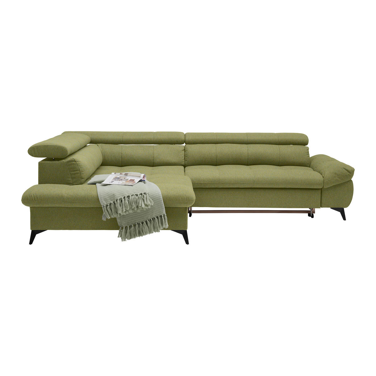 ECKSOFA Chenille Olivgrün  - Schwarz/Olivgrün, Modern, Textil/Metall (201/296cm) - Livetastic