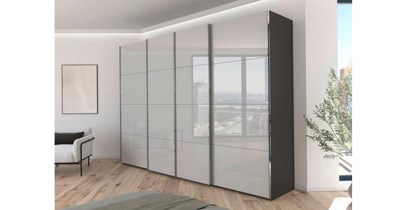 SCHWEBETÜRENSCHRANK 316/223/68 cm 4-türig Graphitfarben, Hellgrau  - Chromfarben/Hellgrau, Design, Glas/Holzwerkstoff (316/223/68cm) - Novel