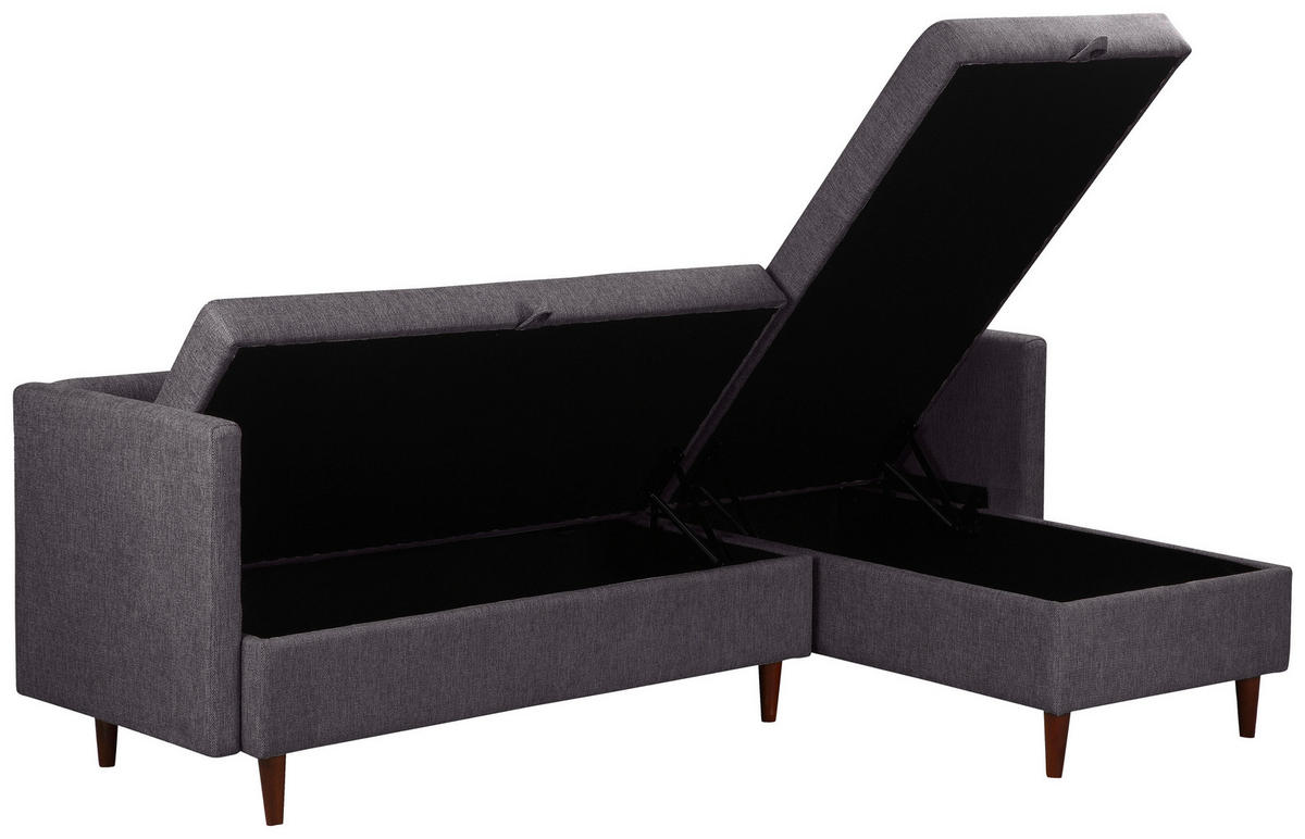 ECKSOFA SOLIN Anthrazit Webstoff Rückenkissen, Bettkasten  - Anthrazit/Braun, Design, Holz/Textil (188/79/123cm) - P & B