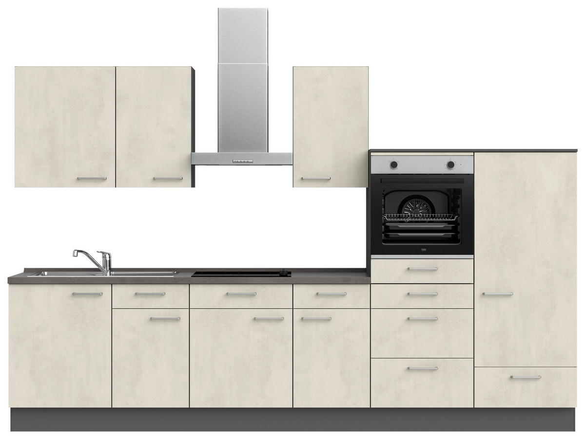 KÜCHENLEERBLOCK Riva 330 cm  in Weiß, Schieferfarben  - Schieferfarben/Edelstahlfarben, MODERN, Holzwerkstoff/Metall (330cm) - Nobilia