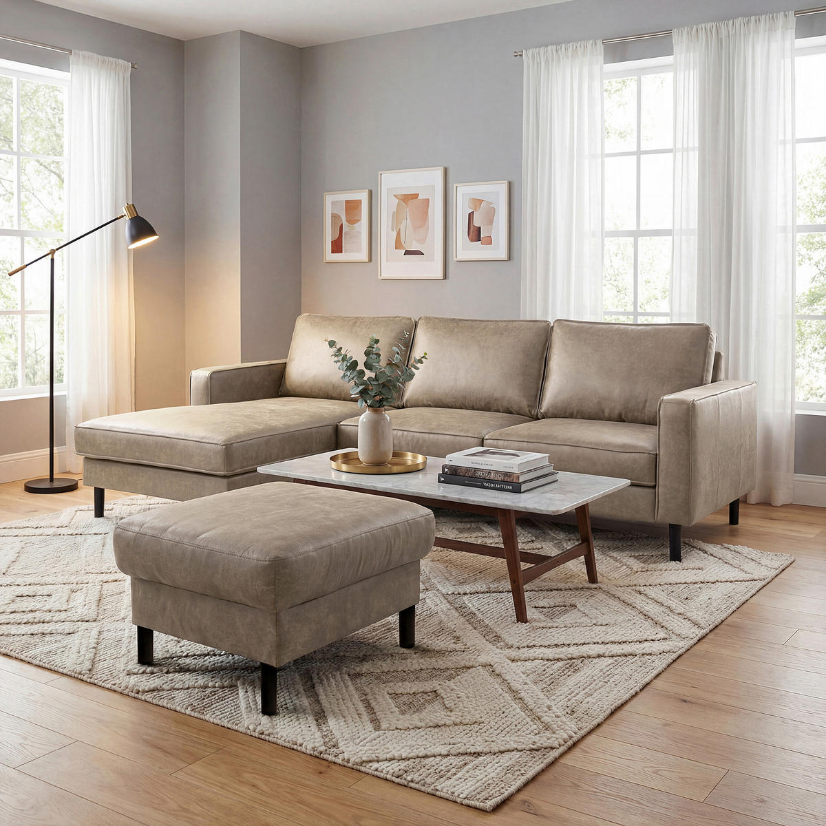 ECKSOFA Hellgrau Echtleder Lederlook Bettkasten, Schlaffunktion, Rücken echt  - Hellgrau/Schwarz, Design, Leder/Textil (166/238cm) - Livetastic