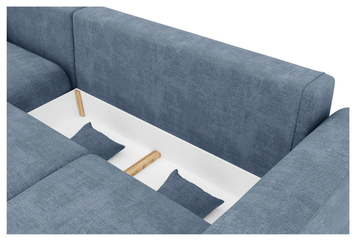 ECKSOFA in Samt Blau  195/293 cm  - Chromfarben/Blau, KONVENTIONELL, Kunststoff/Textil (195/293cm) - Carryhome