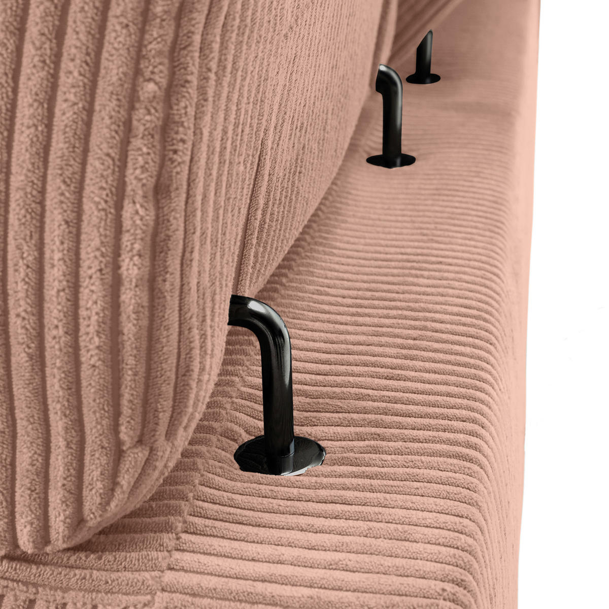 ECKSOFA Altrosa Cord Rücken echt, Kopfteilverstellung, Sitzvorzug  - Schwarz/Altrosa, KONVENTIONELL, Textil/Metall (170/257cm) - Carryhome
