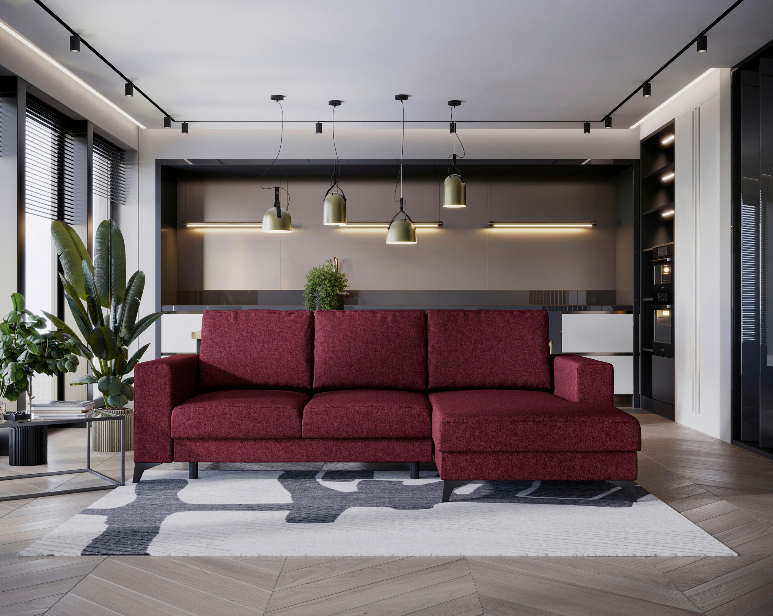ECKSOFA in Flachgewebe Rot  - Rot/Schwarz, Design, Textil/Metall (244/156cm) - Livetastic