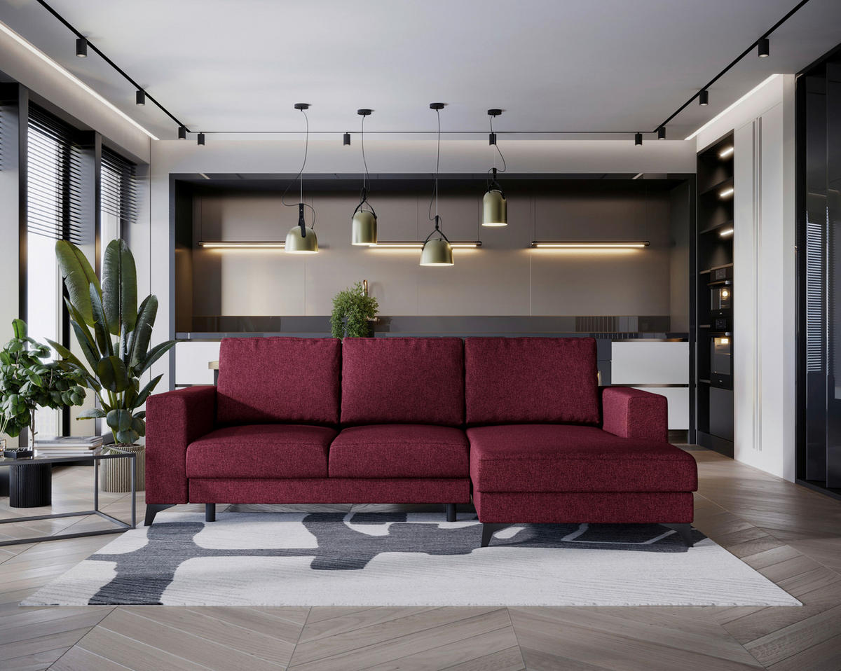 ECKSOFA in Flachgewebe Rot  - Rot/Schwarz, Design, Textil/Metall (244/156cm) - Livetastic