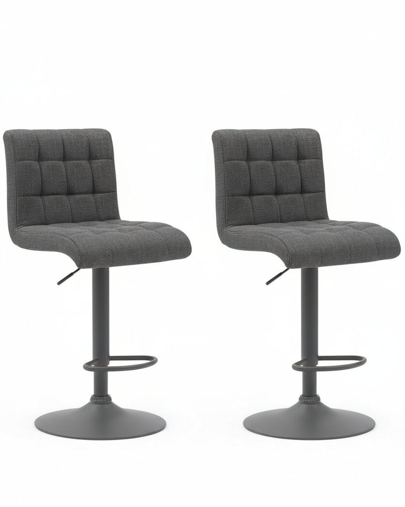 BARHOCKER-SET Webstoff, Mikrofaser Anthrazit Stahl erweiterbar, Sitzfläche 360° drehbar  - Anthrazit, MODERN, Textil/Metall (47/93-114/57cm) - MID.YOU