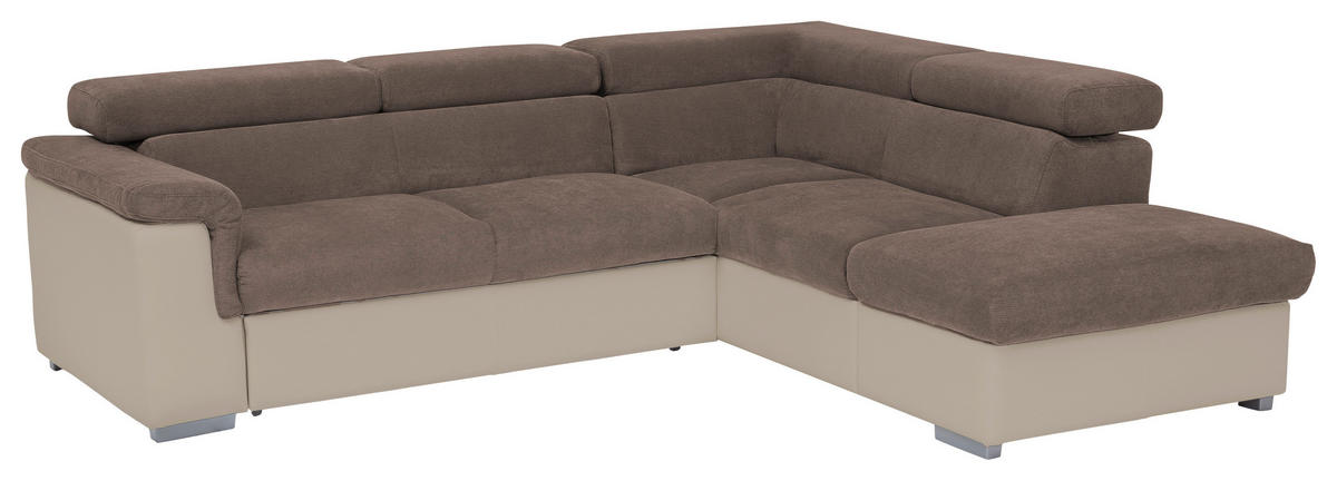 ECKSOFA in Chenille, Lederlook Taupe, Sandfarben  - Taupe/Sandfarben, Basics, Holz/Textil (252/217cm) - MID.YOU