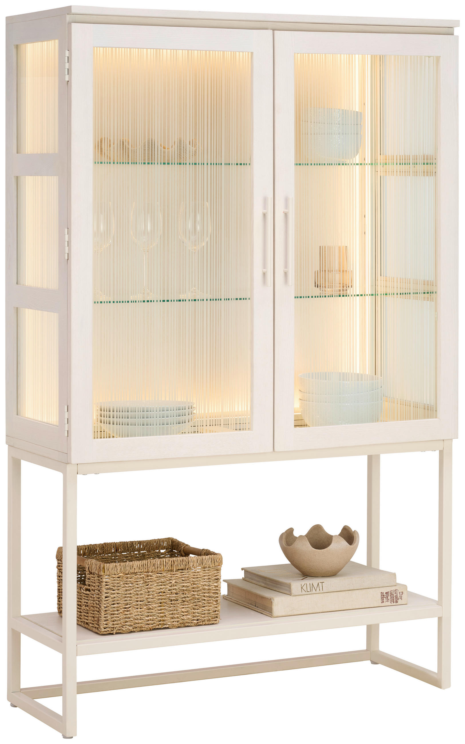 VITRINE furniert, massiv Esche Weiss  - Weiss, Modern, Glas/Holz (100/160/43cm) - Lomoco