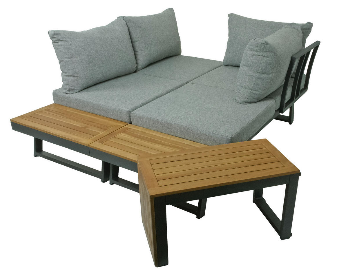 LOUNGEGARNITUR Akazie Hartholz Aluminium  - Schwarz/Braun, Basics, Holz/Kunststoff - Gardenson