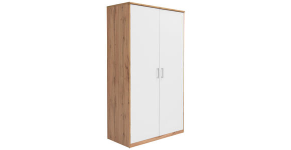 DREHTÜRENSCHRANK 106/194/54 cm,  in Weiß, Eiche Wotan, 2-türig  - Silberfarben/Eiche Wotan, Basics, Holzwerkstoff/Kunststoff (106/194/54cm) - Xora