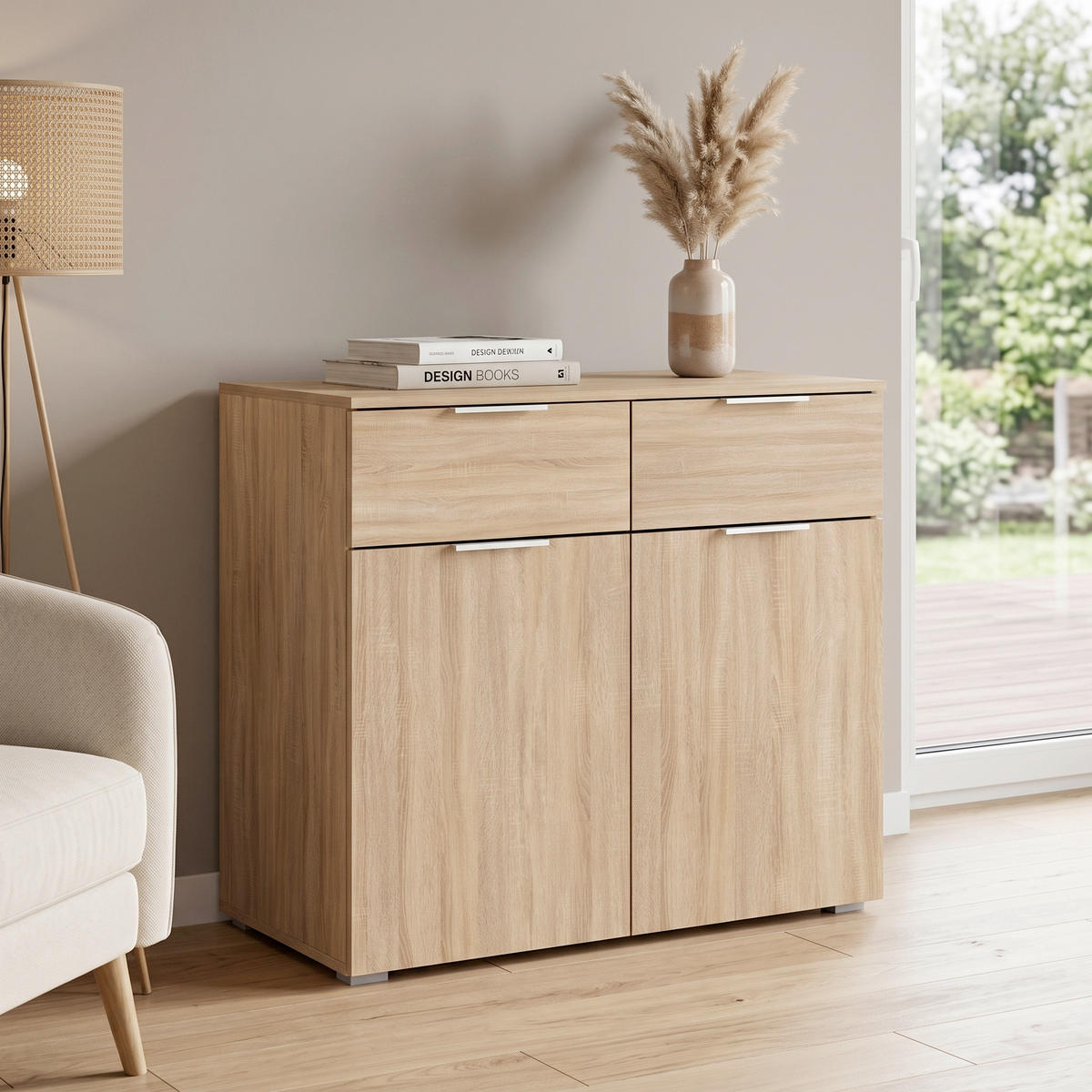 KOMODA     - hrast Sonoma/boje aluminija, Moderno, drvni materijal (80/81/42cm) - Rauch Möbel