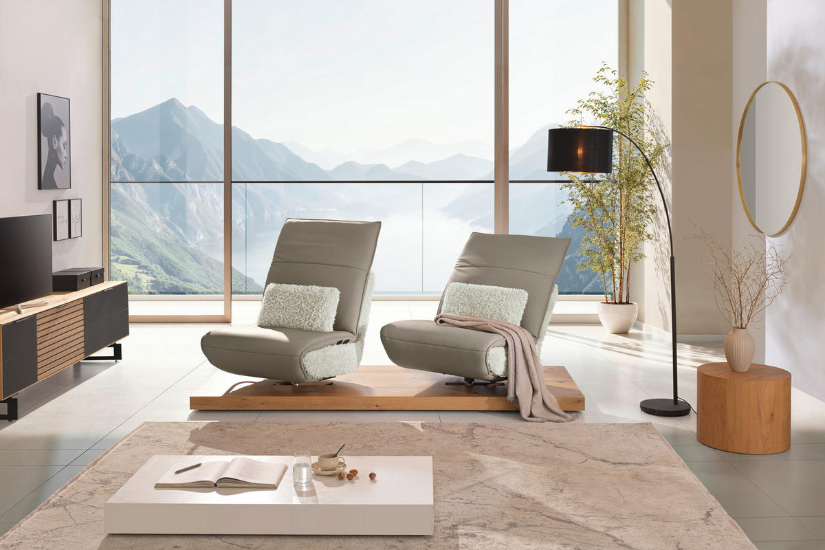 2-SITZER-SOFA Hochflor Echtleder Creme, Greige  - Greige/Creme, Design, Leder/Holz (240/65/104cm) - Koinor