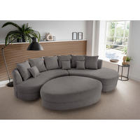 Wohnlandschaft inkl. Hocker Grau Cord  - Schwarz/Grau, Design, Kunststoff/Textil (300/160cm) - Livetastic