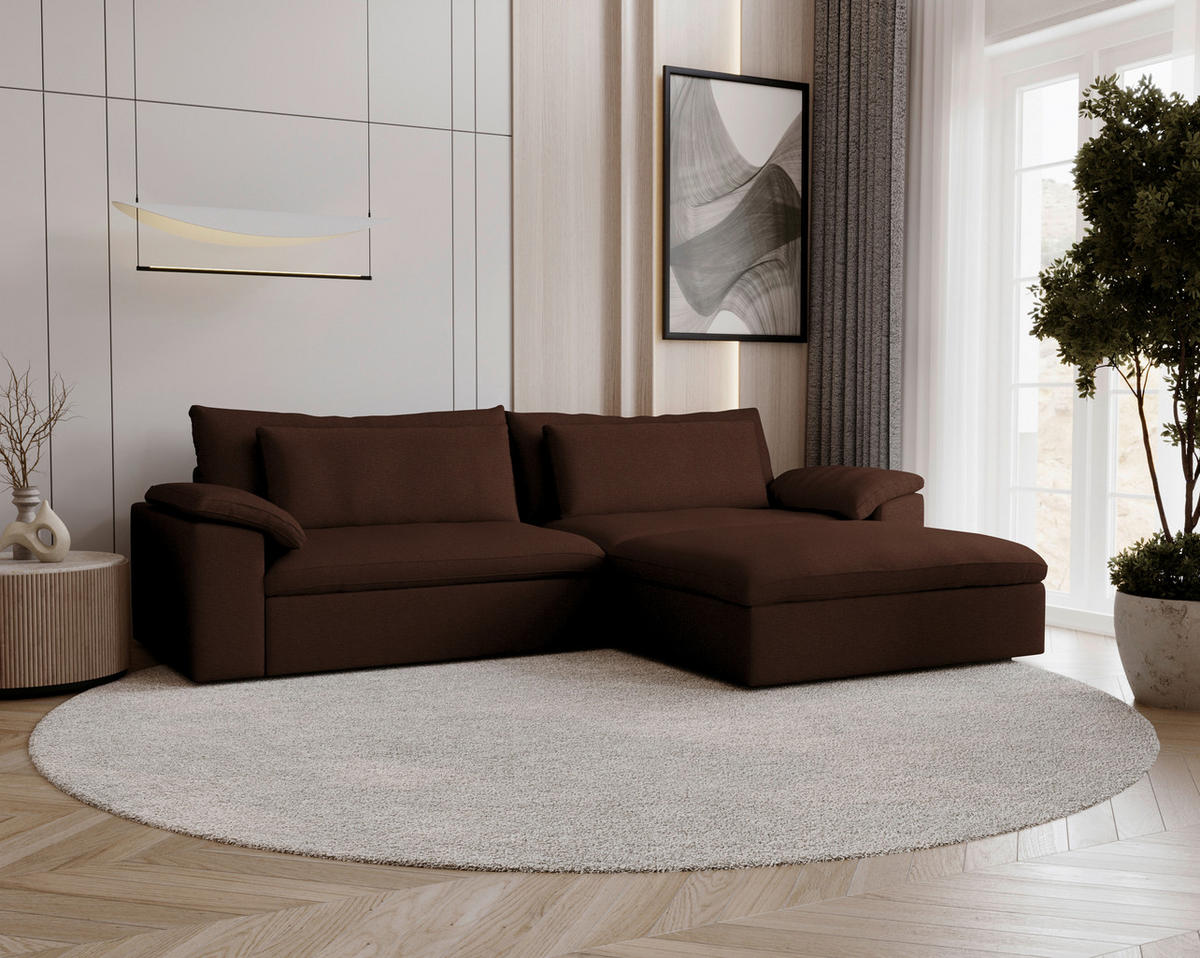 ECKSOFA  Chenille Dunkelbraun  - Dunkelbraun/Schwarz, Modern, Kunststoff/Textil (306/198cm) - Carryhome