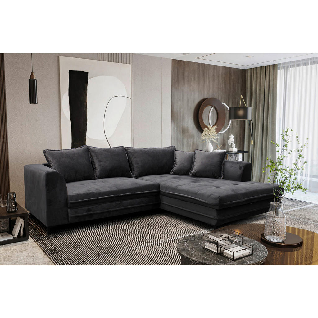 Thumbnail - Livetastic Ecksofa, Grau, Textil, 4-Sitzer, Füllung: Schaumstoff, Ottomane rechts, L-Form, 277x187 cm, Made in EU, Stoff...