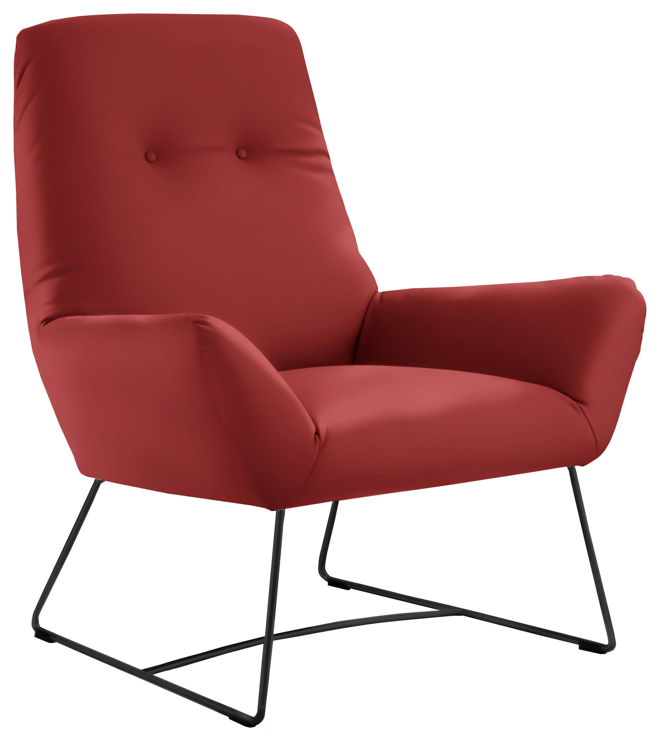 SESSEL Echtleder Rot    - Rot/Schwarz, Design, Leder/Metall (82/102/81cm) - Pure Home Lifestyle
