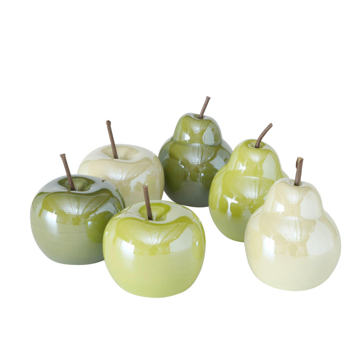 DEKORAČNÍ OVOCE - světle zelená/tmavě zelená, Basics, keramika (10/13cm)