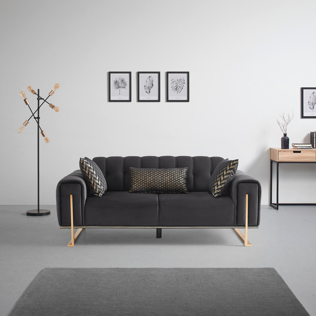 Canapea Cu 2 Locuri, textil, negru - auriu/negru, Lifestyle, textil (190/80/90cm) - Based