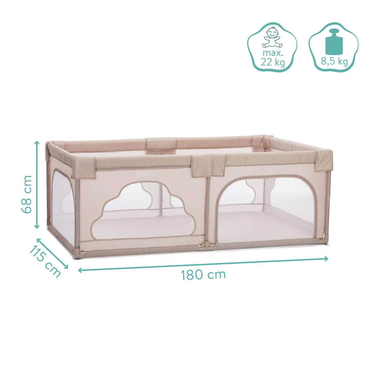 OGRADICA    180/115/68 cm  - prirodna boja, Osnovno, metal/tekstil (180/115/68cm) - Fillikid