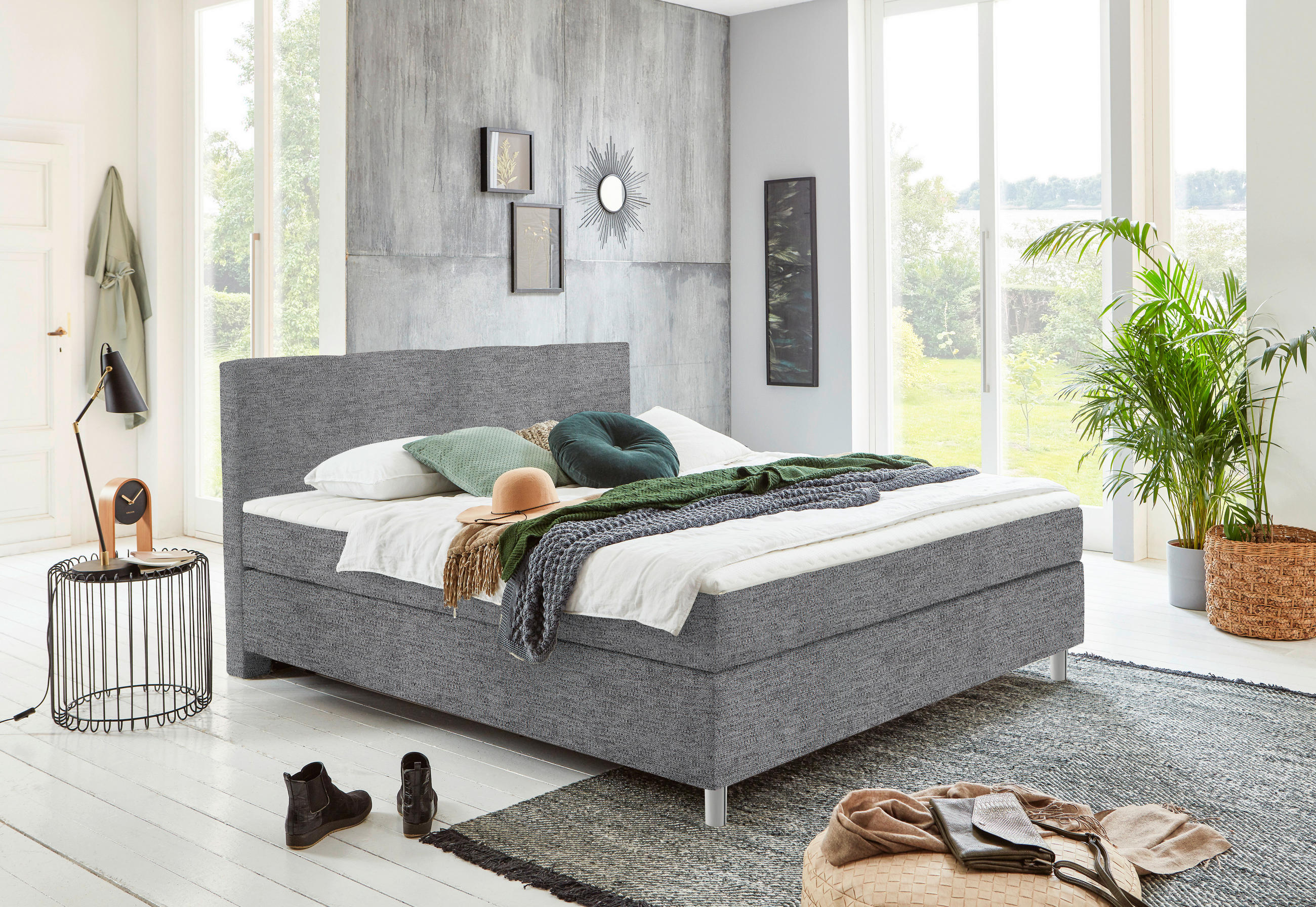 BOXSPRINGBETT 140/200 cm  in Grau  - Chromfarben/Grau, Konventionell, Kunststoff/Textil (140/200cm) - Hom`in