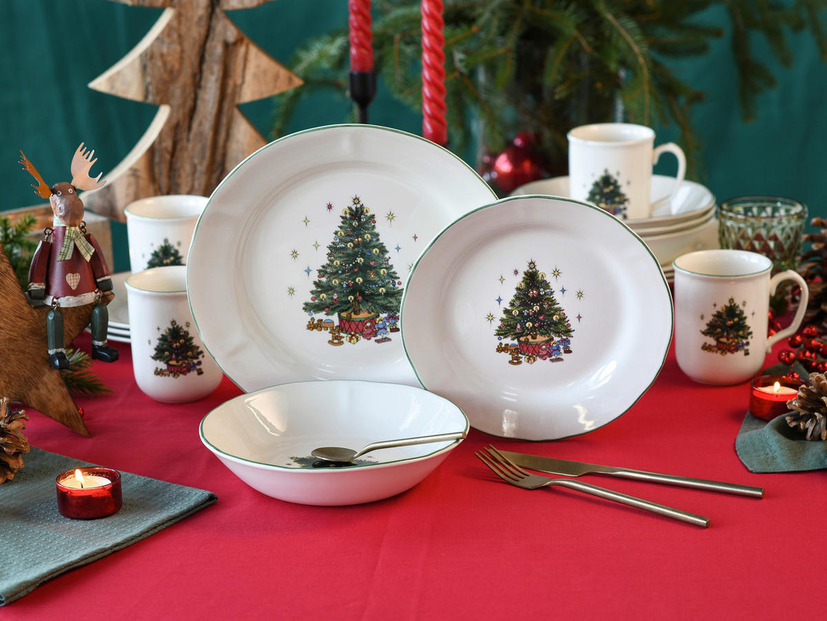 KOMBISERVICE Multicolor, Weiß Tannenbaum bunt 16-teilig 4 Personen  - Multicolor/Weiß, Basics, Keramik - Creatable