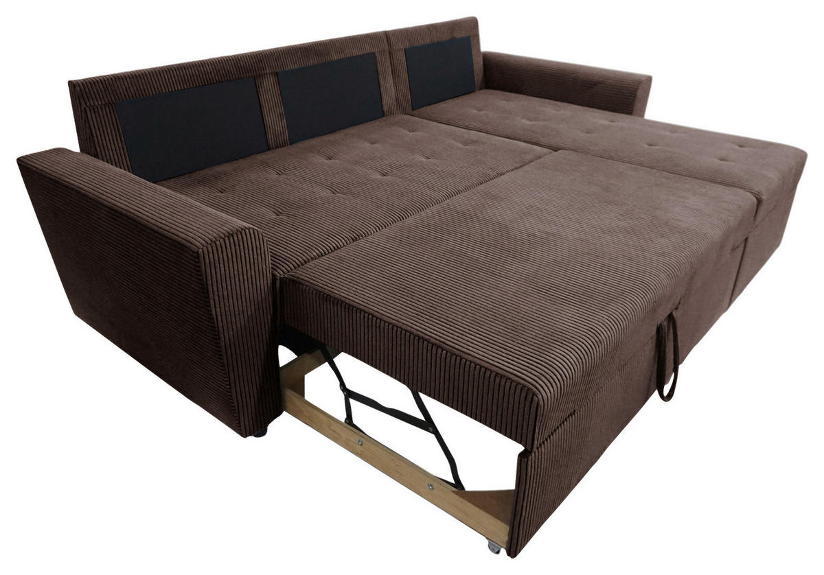 ECKSOFA TERMOLI Braun Cord Rückenkissen, Bettkasten  - Schwarz/Braun, Design, Kunststoff/Textil (231/155cm) - MID.YOU