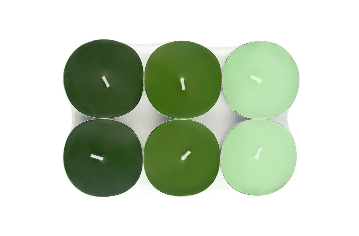 TEELICHTSET 6 Stück  - Salbeigrün/Hellgrün, Basics, Naturmaterialien/Paraffin (5,7/1,9cm) - Ambia Home